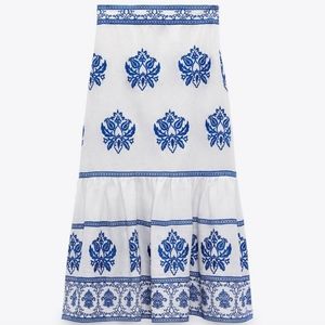 SOLD Zara embroidered linen skirt